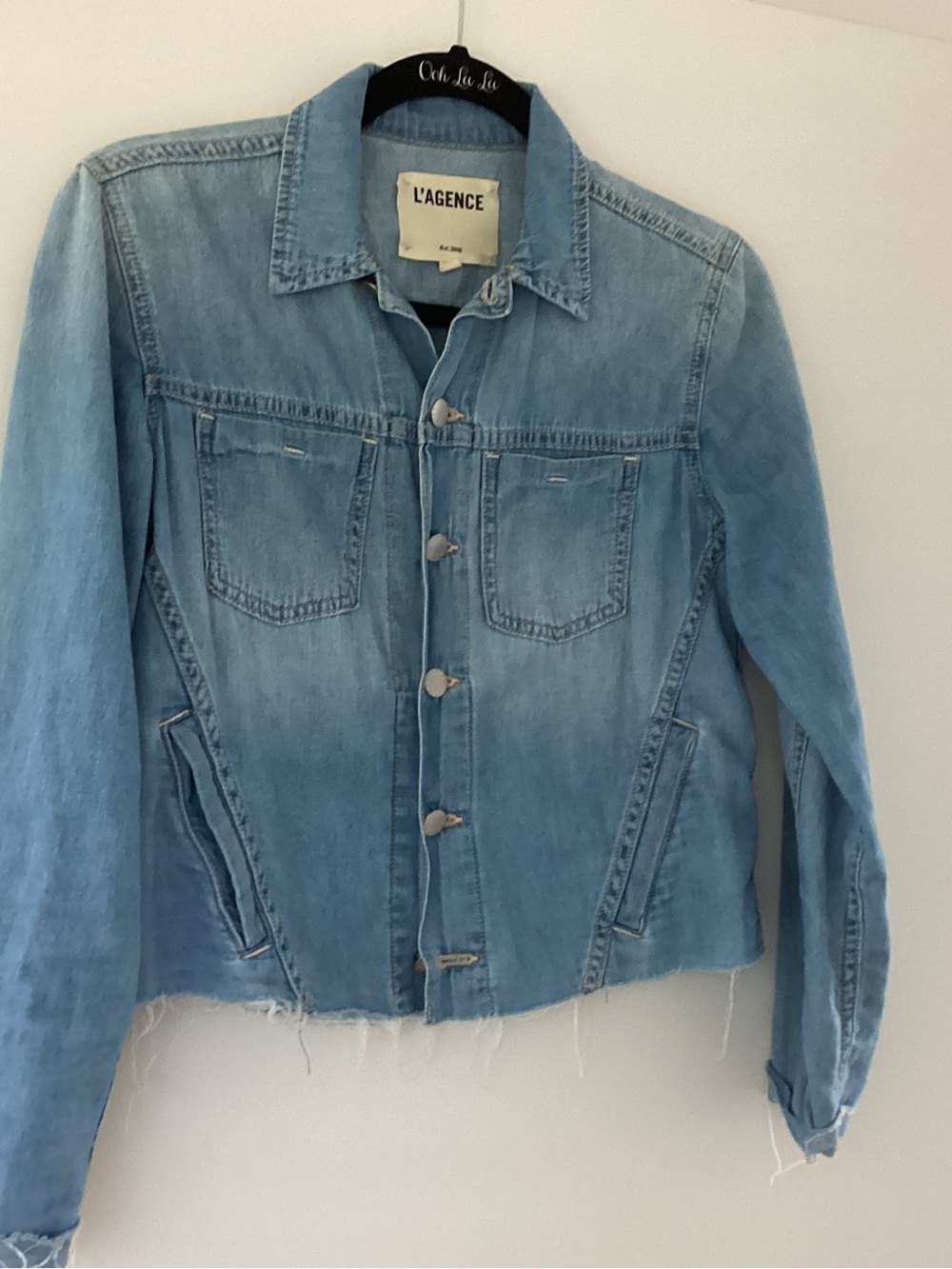 L'AGENCE Faded Light Blue Denim Jacket